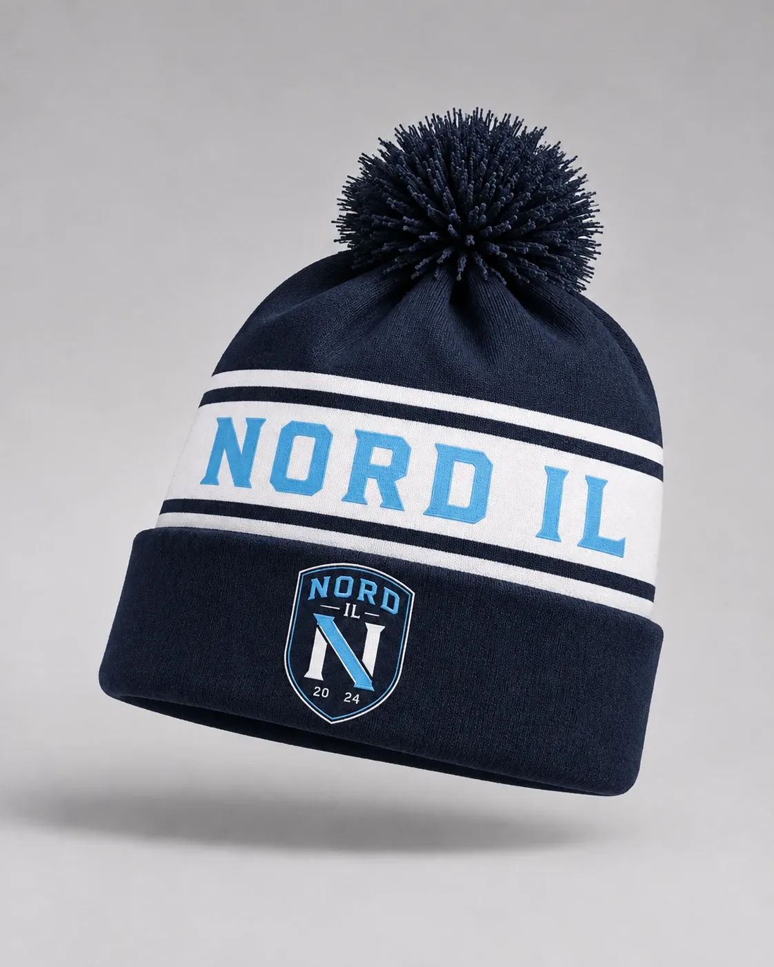 Strikket Nord IL-lue med dusk og klubbnavnet i bord