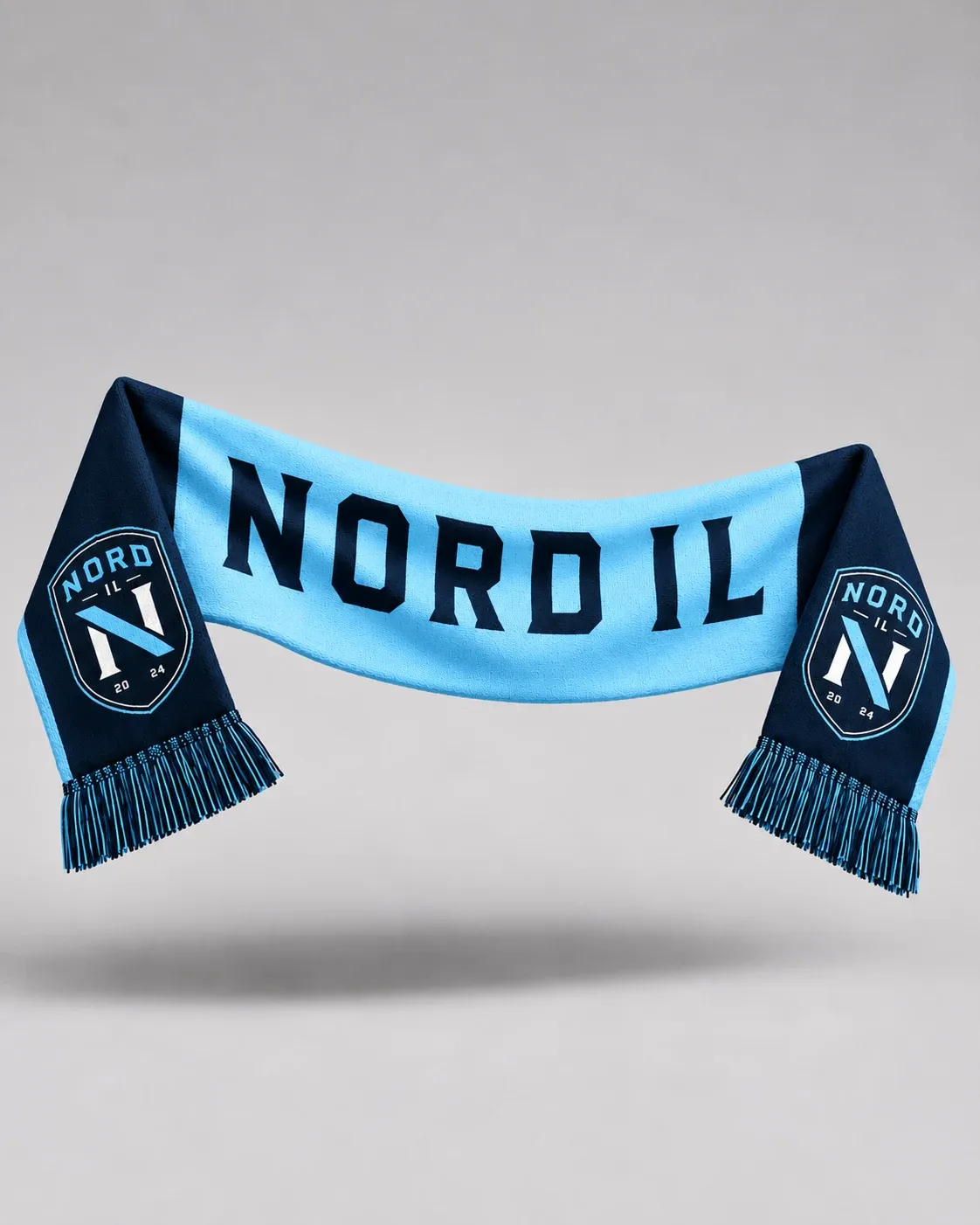 Supporterskjerf i klubbens farger med NORD IL vevd inn